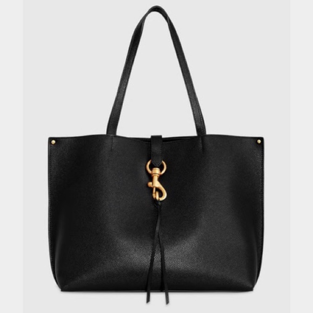 Rebecca Minkoff Black and Gold/Brass Megan Leather Tote Bag
